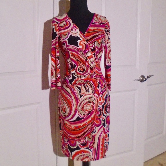 LAUNDRY by DESIGN Faux Wrap Ruched Jersey Dress - Picture 1 of 6